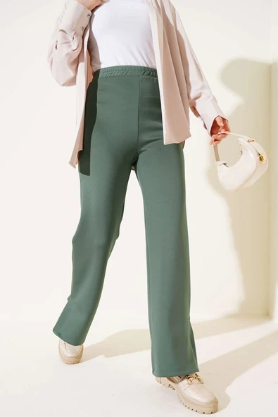 Paça Yırtmaçlı Scuba Pantolon Haki ürün görseli 1