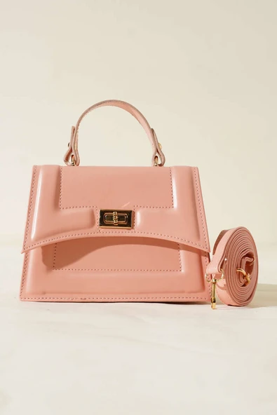 Kilit Detaylı Kenar Dikişli Çanta Pudra - Resim 2