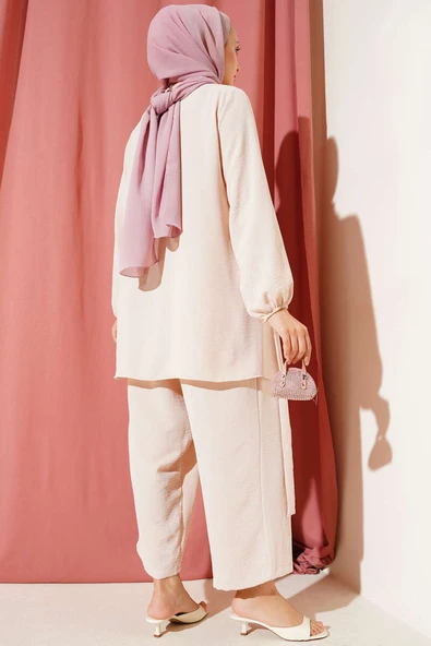 Ayrobin Şalvarlı İkili Takım Bej - Resim 3