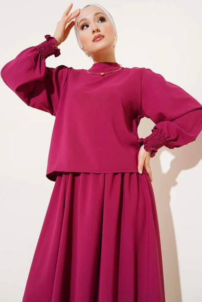 Bilek Gipeli Etekli İkili Takım Vişne - Resim 2