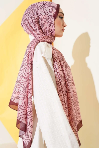 Çizgi Gül Desen Soft Şal Pembe - Resim 3