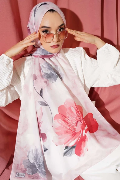 Retro Çiçek Desenli Şal Pudra - Resim 2