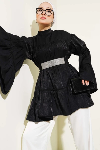 Parlak Kat Kat Tunik Siyah ürün görseli 1