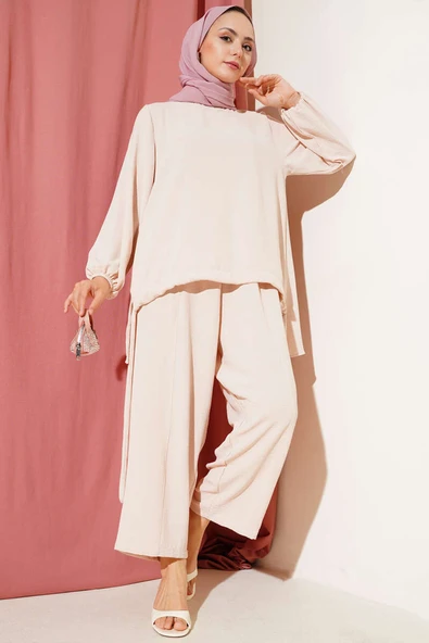 Ayrobin Şalvarlı İkili Takım Bej - Resim 2