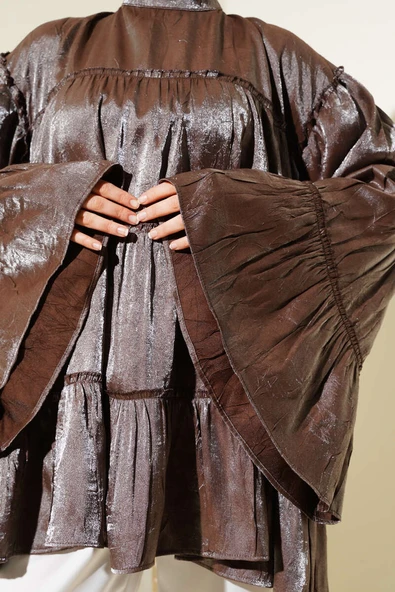 Parlak Kat Kat Tunik Kahve - Resim 4