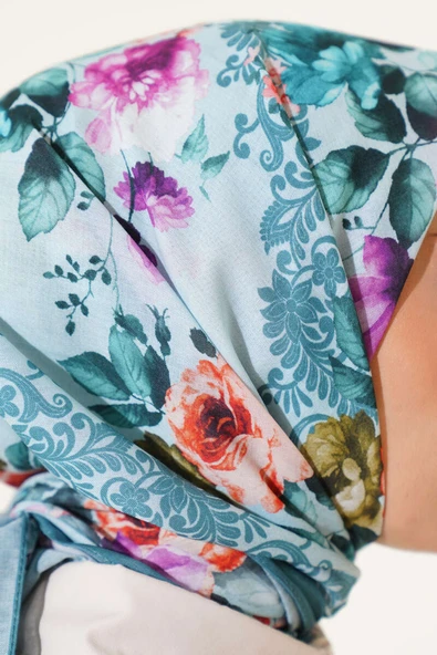 Flowers Desen Eşarp Mint - Resim 4