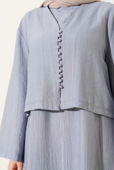 Brit Düğmeli Bluzlu Jile İkili Takım Gri - Resim 4