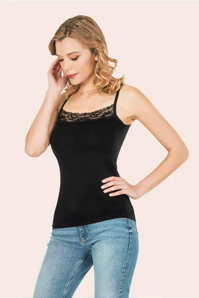 6 Adet Anıt Bayan Likralı Dantelli İp Askılı Atlet 2120 - Resim 2