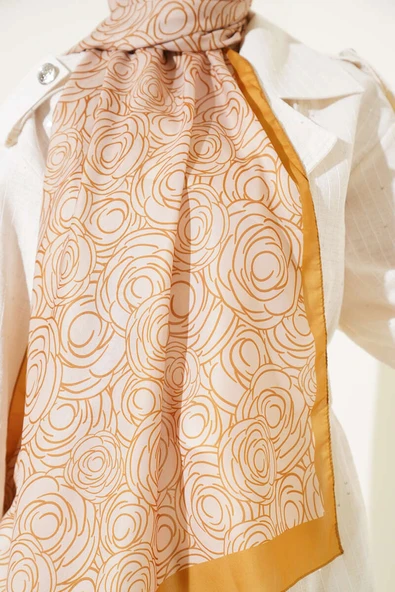 Çizgi Gül Desen Soft Şal Yağ Yeşili - Resim 4