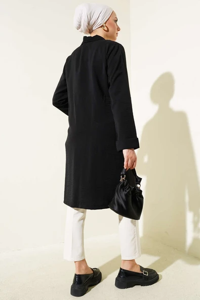 Önü Açık Cepli Hırka Siyah - Resim 3