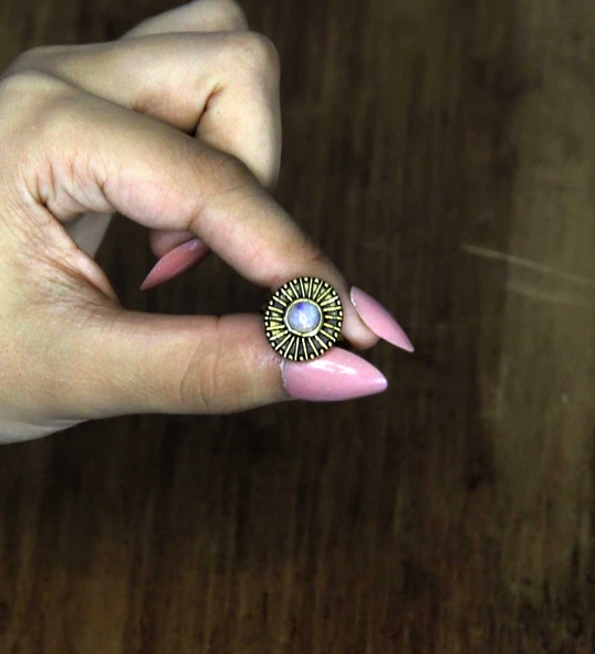 Doğal Taş Aytaşı Yuvarlak Doğal Taşlı Antik Model Kadın Ayarlanabillir Yüzük euy70ay - Resim 3