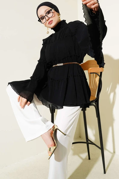 Pliseli Kat Kat Salaş Tunik Siyah ürün görseli