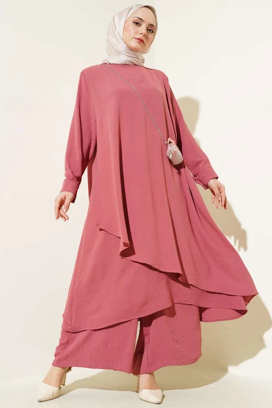 Asimetrik Kesim Ayrobin İkili Takım Gül Kurusu ürün görseli 1