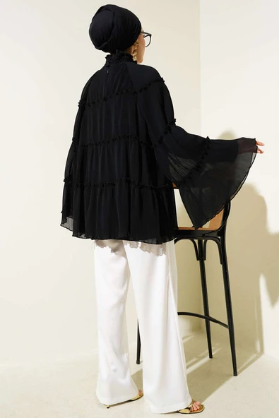 Pliseli Kat Kat Salaş Tunik Siyah - Resim 3