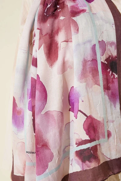 Çiçek Desenli Bambu Şal Acı Kahve - Resim 4