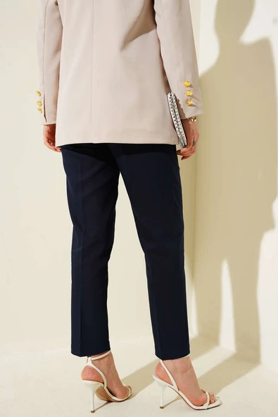 Beli Pensli Dar Paça Kumaş Pantolon Koyu Lacivert - Resim 3