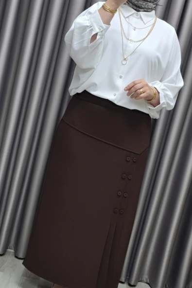 Kadın Giyim Büyük Beden Suna Düğmeli Etek - Resim 3