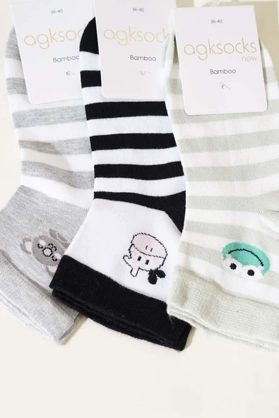 Bayan 4lü Hayvan Figürlü Kısa Konç Çorap Asorti 1 - Resim 2