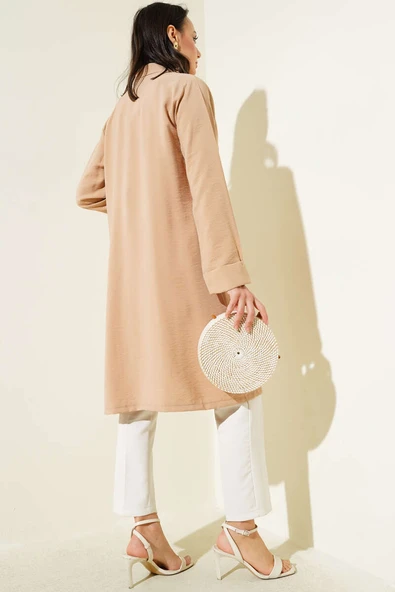 Önü Açık Cepli Hırka Latte - Resim 3