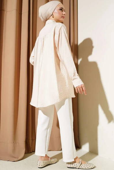 Omuz Taş Sıralı Gömlek Bej - Resim 3