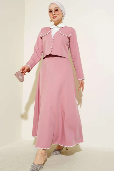 Nakış Detaylı İkili Etek Takım Pembe ürün görseli 1