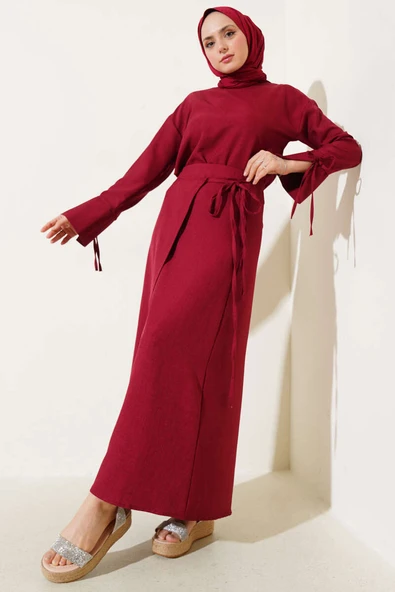 İp Bağcıklı Etekli Basic İkili Takım Bordo ürün görseli 1