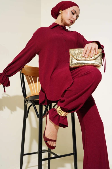 Bilek Lastikli Bürümcük İkili Takım Bordo ürün görseli 1