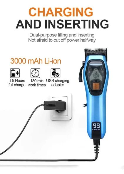 WA-0222 Profesyonel Şarjlı Saç,Sakal,Ense,Vücut Traş Kesme Makinesi / Ergonomik Tasarım, Uzun Pil Ömrü, LED Ekran - 2