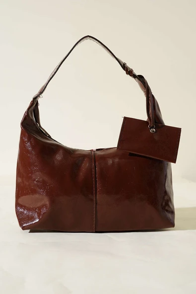 Bozuk Para Cüzdanlı Rugan Çanta Kahve - Resim 2