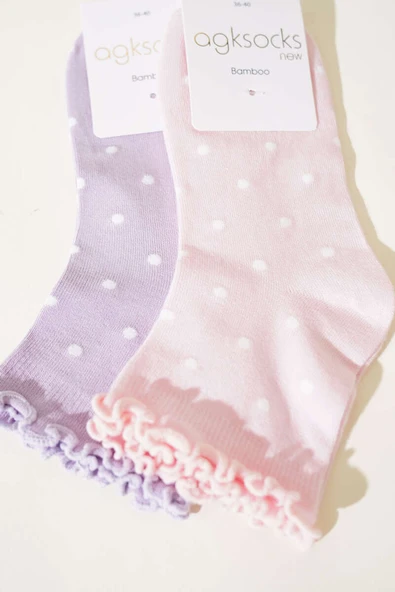 Bayan 3lü Puantiyeli Kısa Konç Çorap Asorti 1 - Resim 2