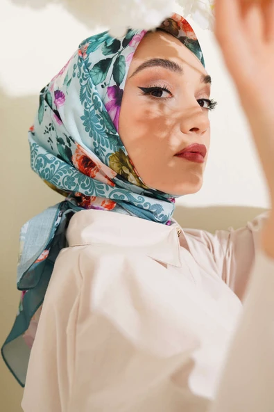 Flowers Desen Eşarp Mint ürün görseli 1