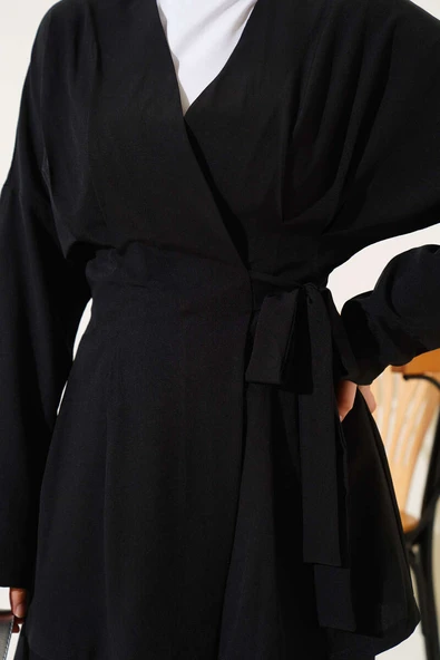 Bel Pensli Yandan Bağlamalı İkili Takım Siyah - Resim 4