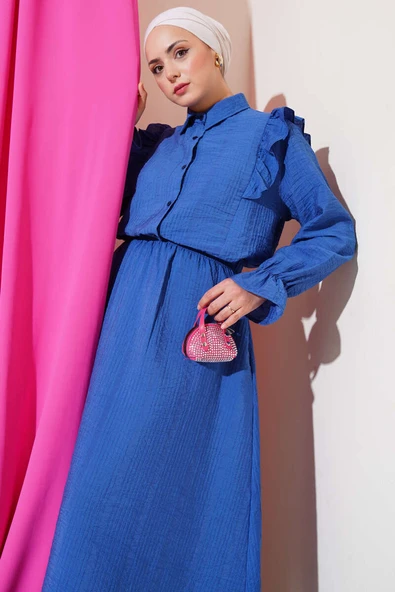 Omuz Fırfırlı Etekli İkili Takım Indıgo - Resim 2