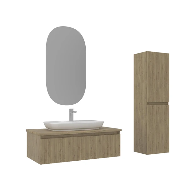 Orka Lentia 100 cm Meşe Banyo Dolabı Takımı ve Boy Dolabı ürün görseli