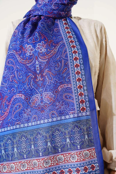 Etnik Paisley Desen Şal Saks - Resim 4