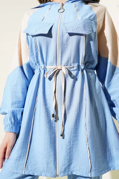 Göğüs Cep Kapaklı Garnili İkili Takım Mavi - Resim 4