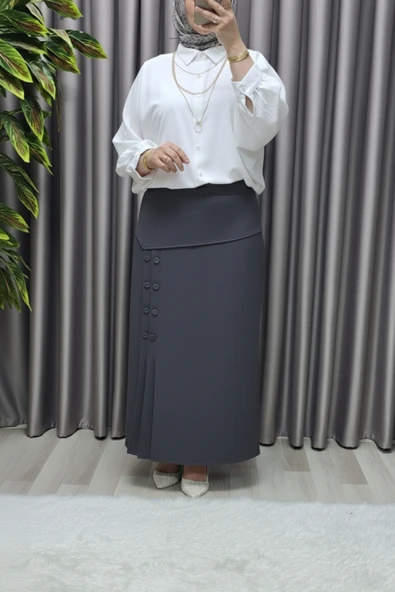 Kadın Giyim Büyük Beden Suna Düğmeli Etek - Resim 10