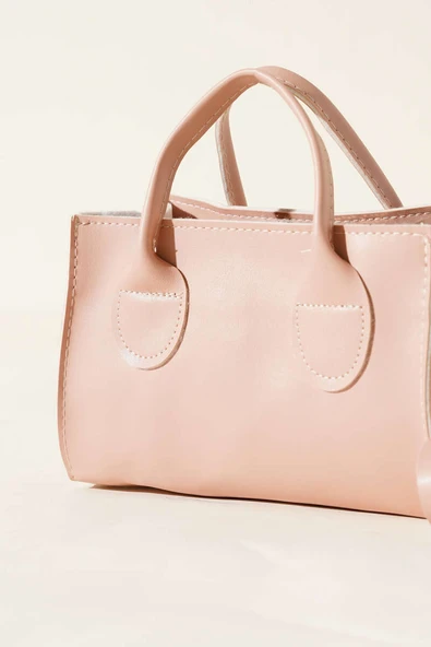 Fermuarlı Kısa Kulplu Çanta Pudra - Resim 3