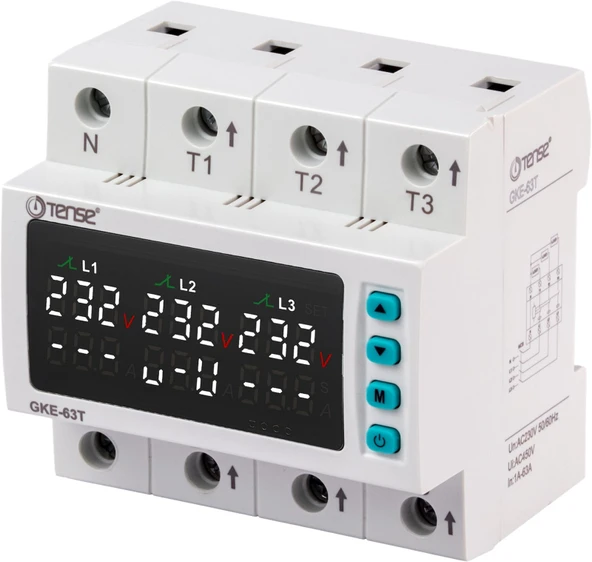 Tense Trifaze Dijital Gerilim Ve Aşırı Akım Koruma Rölesi 4p 63a 80v-220v-300v ürün görseli 1