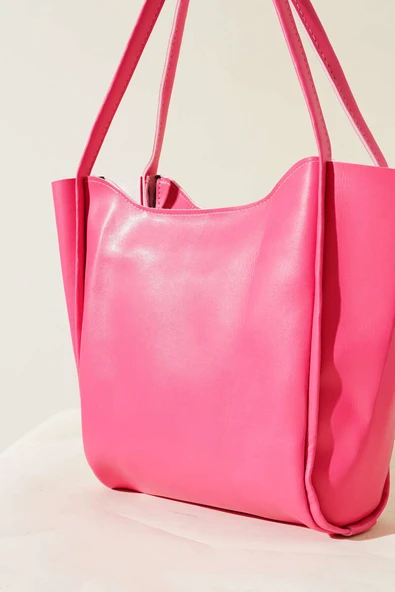 Fermuarlı Uzun Kulplu Kol Çanta Fusya - Resim 3