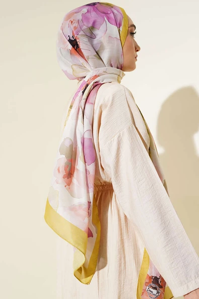 Menekşe Desen Şal Yeşil - Resim 3