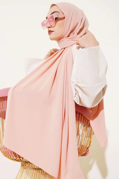 Düz Medine İpeği Şal Pudra - Resim 2