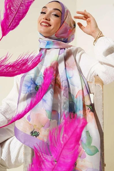 Menekşe Desen Şal Lila ürün görseli 1