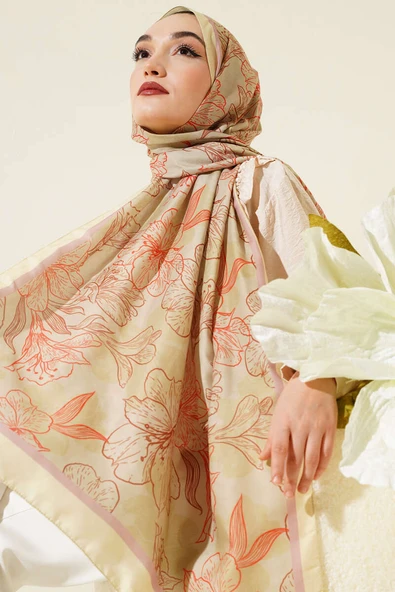 Antik Çiçekli Soft Şal Yağ Yeşili ürün görseli 1