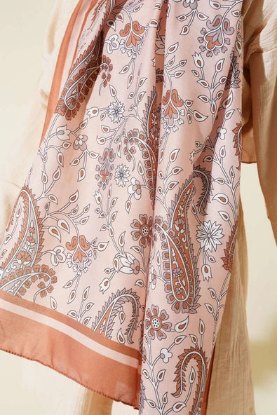Etnik Paisley Soft Şal Taba - Resim 4