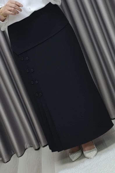 Kadın Giyim Büyük Beden Suna Düğmeli Etek - Resim 8