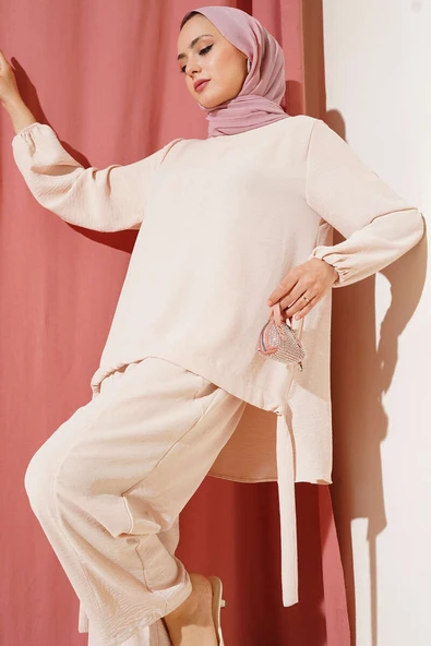 Ayrobin Şalvarlı İkili Takım Bej ürün görseli 1