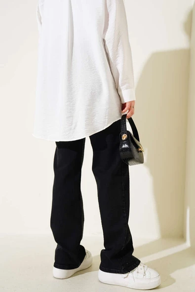 Taşlı Palazzo Kot Pantolon Füme - Resim 3