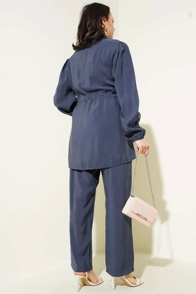 Parça Detaylı Bel Tünelli İkili Takım Kayrak Grisi - Resim 3