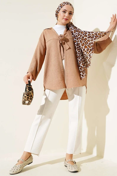 Önden Bağlamalı Kimono Camel - Resim 2